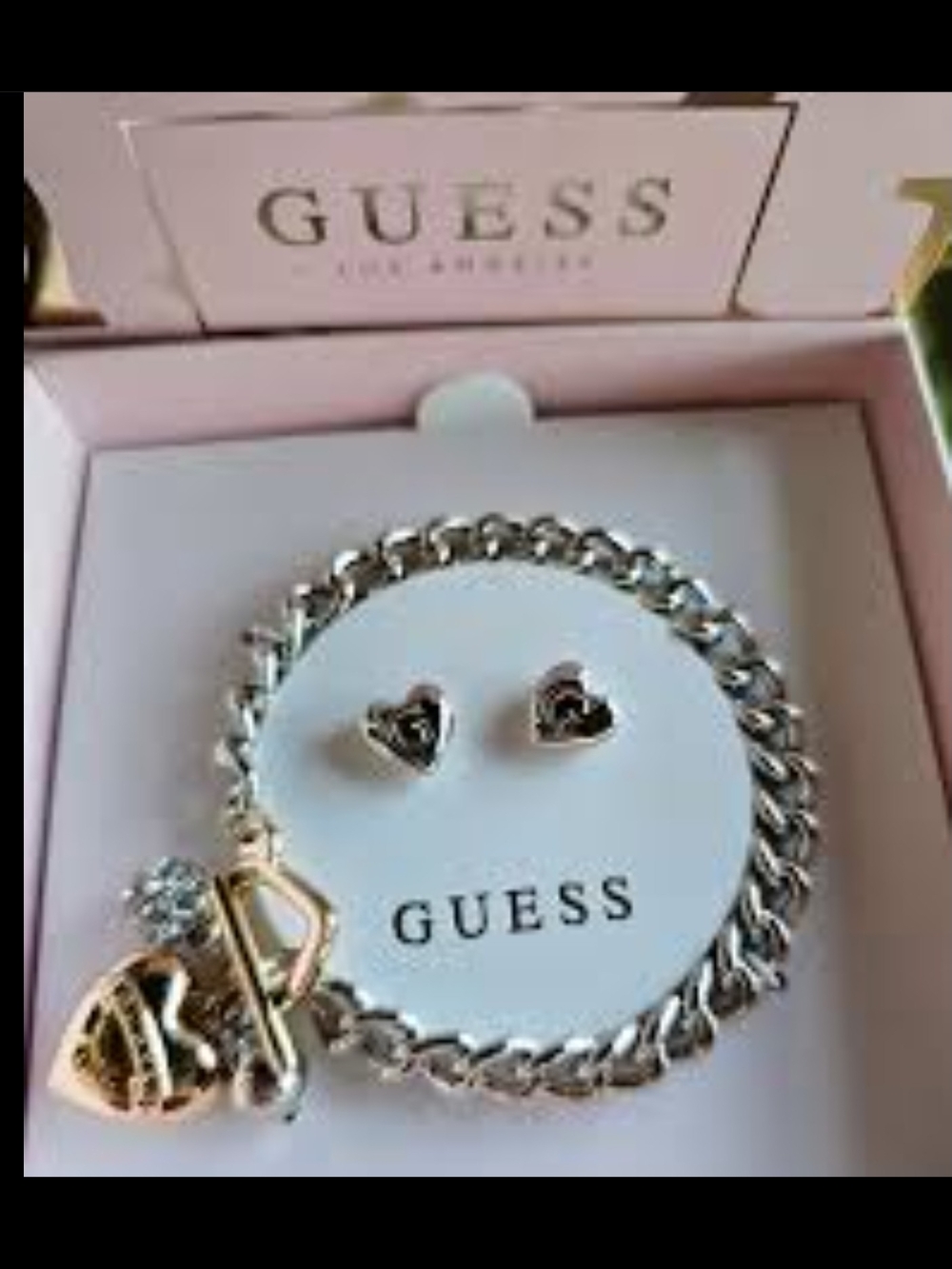 GUESS Silver-Tone Heart Charm Bracelet & Stud Earrings Set